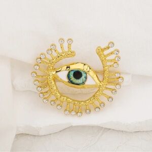 New Gold Eye Brooch with Rhinestones  Trendy Jewelry